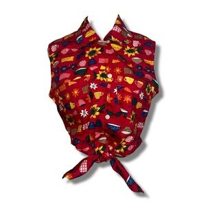 Vintage French Mediterranean Garden Print Cropped Button Shirt